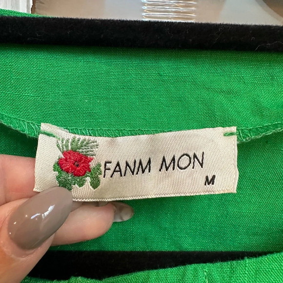 Fanm Mon 100% Linen Weave Snap Placket Short Flutter Sleeves Dress Size Medium M - Picture 8 of 12